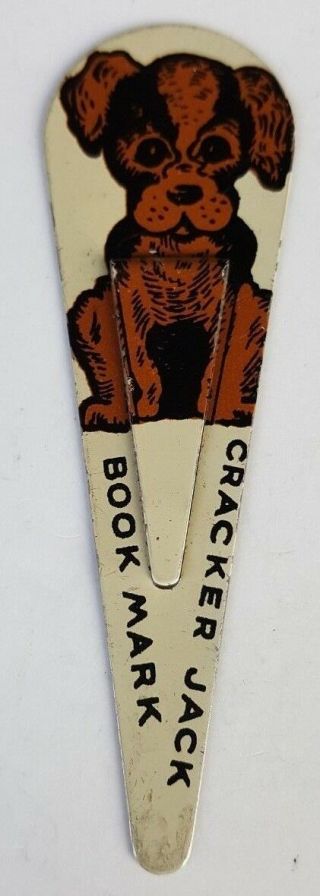 1933 Vintage Cracker Jack Prize Toy Tin Litho Spaniel Puppy Dog Book Marker
