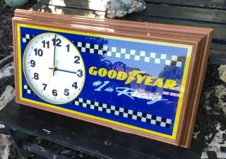 Vintage Goodyear Tires Wall Clock Gas Station Garage Man Cave Real Wood Frame