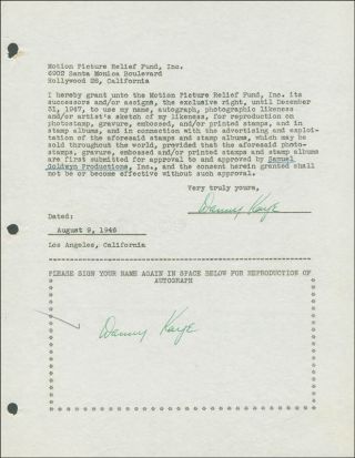Danny Kaye - Document Double Signed 08/19/1946