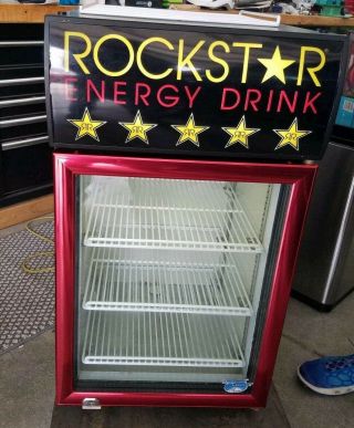Rockstar Energy Drink Mini Fridge Cooler Lighted Red Bull Monster Beer