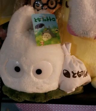 My Neighbor White Totoro Plush Doll Chibi White On The Green Leaf 8 "
