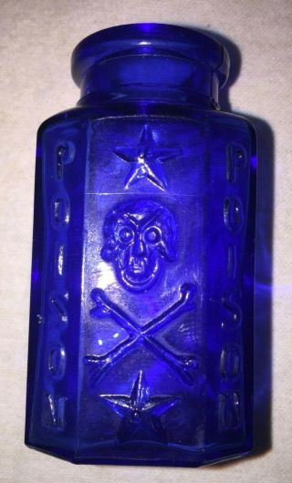 Cobalt Blue Poison Bottle - Skull And Crossbones - Sharp & Dohome - Antique