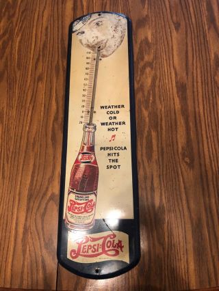 1932 Pepsi - Cola Advertising Tin Thermometer Sign.  Thermometer Missing