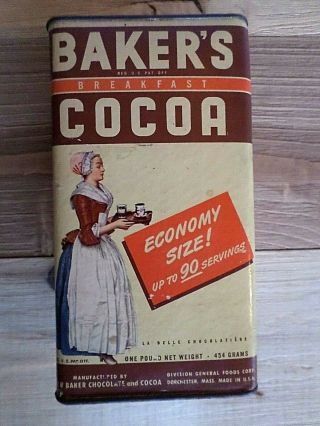 Vintage Bakers Breakfast Cocoa Powder Tin Economy Size 90 Servings 1 Large Tin