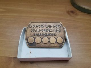 Vintage Piggly Wiggly Carolina Co.  Safe Driver Belt Buckle Employee Reward Rare
