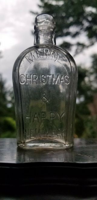 Rare Sample Size Merry Christmas&happy Year Pre Prohibition Whiskey Flask