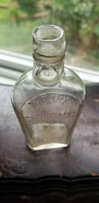 Rare Sample Size Merry Christmas&Happy Year Pre Prohibition Whiskey Flask 3