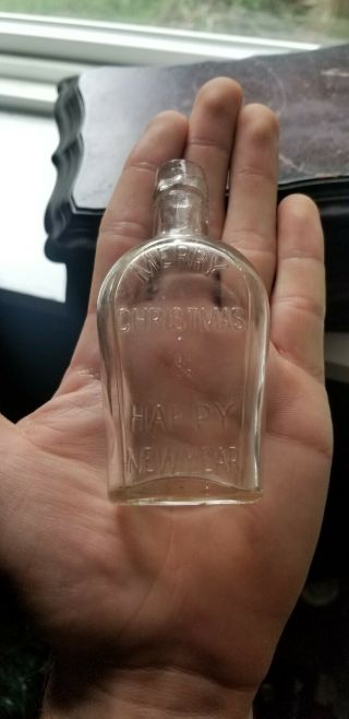 Rare Sample Size Merry Christmas&Happy Year Pre Prohibition Whiskey Flask 5