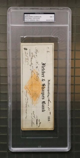 President Benjamin Harrison Signed 1881 Check Autographed Psa/dna 7 Nm Auto