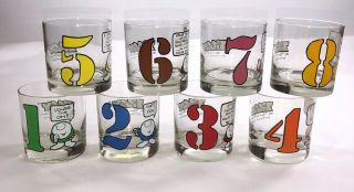 Vintage 1977 Ziggy By Tom Wilson Complete Glass Set Of 8