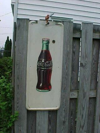 Orig 1950 Coca Cola Tin Litho Pilaster Bottle Sign - 40 X 17