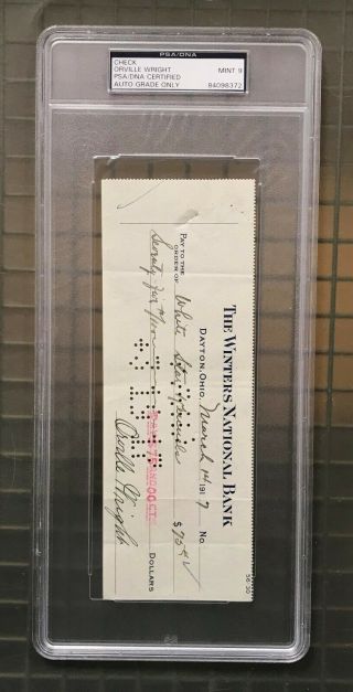 Orville Wright Signed 1917 Check Psa/dna 9 Auto Wright Brothers First In Flight