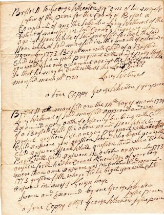 1774,  Mansfield,  Mass; Single Woman With Bastard Child,  Sues Father,  G.  Wheaton