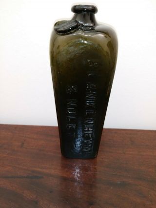 Early Black Dark Olive Green Glass Blankenheym & Nolet Gin Bottle W/ Seal