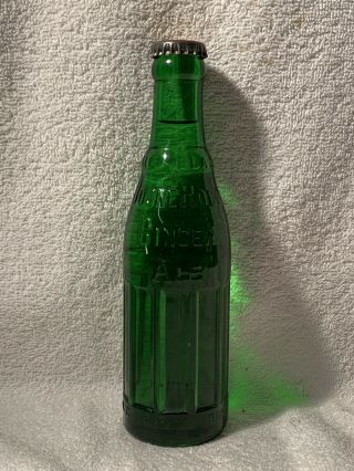 Full 6 1/2oz Boone Rock Ginger Ale Embossed Green Soda Bottle Spencer,  N.  C.