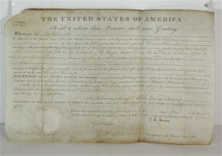 1826 President John Quincy Adams Signed Document - Indiana Territory Land Grant