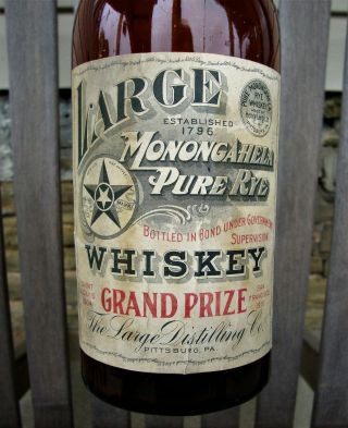 Fully Labeled Large Monongahela Rye Whiskey Bottle Pre Pro Amber Quart Cylinder