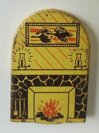 1931 Vintage Cracker Jack Prize Toy Tin Litho Fireplace Mantle
