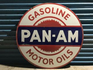 Pan - Am Gasoline Motor Oils Porcelain Enamel Sign