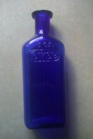 Antique Cobalt Blue Glass Ribbed Poison Bottle Riker Drug Stores