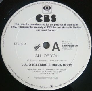 Julio Iglesias Diana Ross Willie Nelson Rare Australian Promo 12 " Vinyl Record