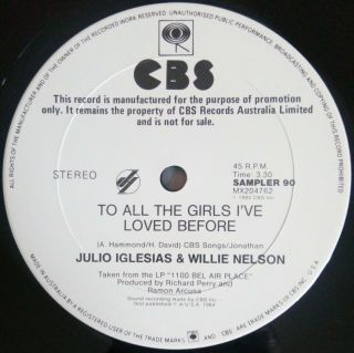 Julio Iglesias Diana Ross Willie Nelson Rare Australian Promo 12 