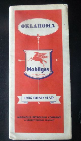 1935 Oklahoma Road Map Magnolia Petrolleum Oil Gas Socony Vacuum