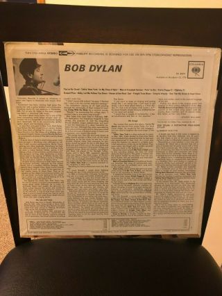 BOB DYLAN Debut Lp Columbia 2 or 6 eye STEREO No HAMMOND ON COVER 2
