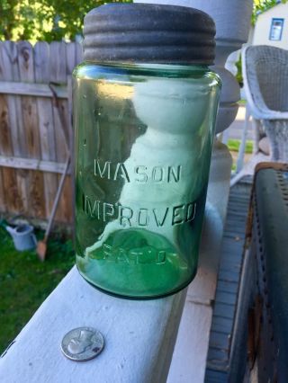 Rare Citron Fruit Jar Emb.  Mason Improved Pat 