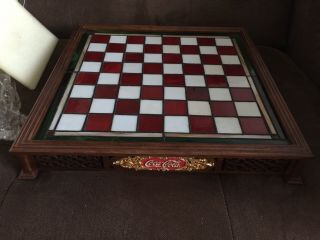1996 FRANKLIN COCA COLA COKE STAINED GLASS CHESS SET 24K GOLD PLATED 6