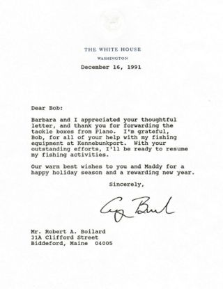 President George H.  W.  Bush Signed Letter Re Fishing Equipment After Big Storm