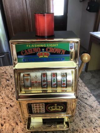 Waco Casino Crown Slot Machine With Flashing Light And Bell Rings On Payoff.