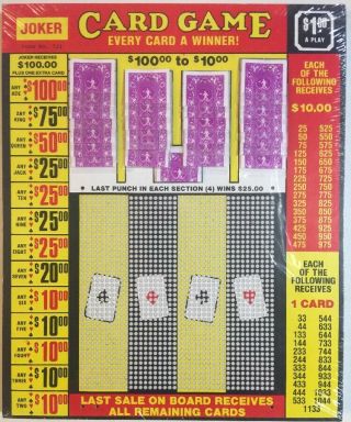 $1.  00 Joker Card Game Punch Card Money Board Raffle Gambling 1600 Hole