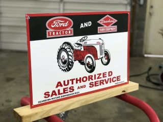 " Ford Tractor Sales & Service " Porcelain Dealer Sign,  (made In Usa - 56)