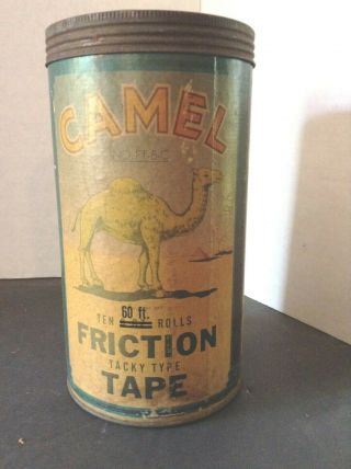 Vintage 1940s Camel Friction Tape Tin Cannister Paper Label Automotive Co