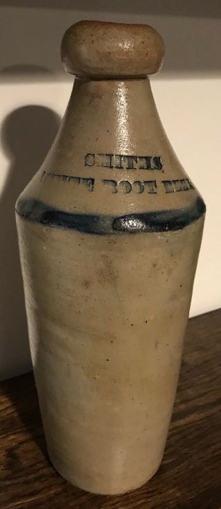 Scarce Dover Nh Smiths White Root Beer Stoneware Beer Bottle With Cobalt Ring