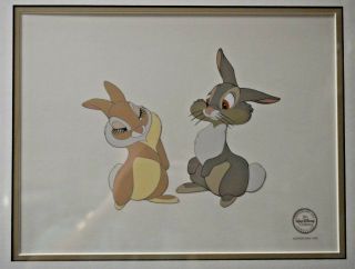 Disney " Thumper And Miss Bunny " Bambi Ltd Ed Matted And Framed Sericel W/