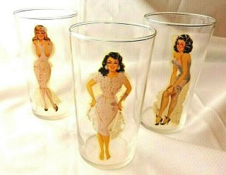Vintage Nudie Glasses Bar Glasses Risque Peek - A - Boo Circa 1940s