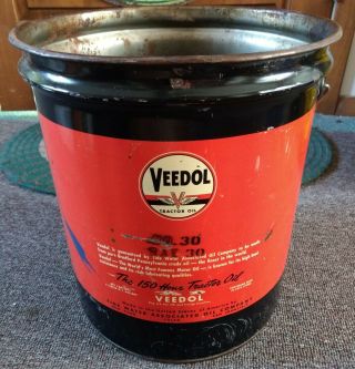 RARE Vintage VEEDOL OIL Co.  5 Gallon CAN.  Oklahoma 3
