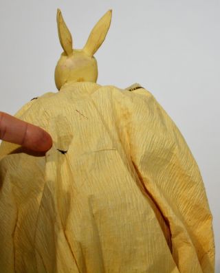 Wooden White Rabbit Doll w/ Paper Cape King Bunny VTG 16 