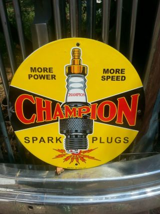 1957 Champion Spark Plug Porcelain Sign Gas Service Station Oil Battery Nos