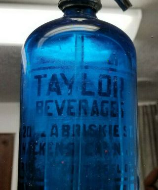 Vintage Seltzer Bottle Blue Taylor Beverages Hackensack Jersey