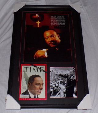 Martin Luther King Jr Signed Framed 1964 Time Cover & Photo Display Psa/dna Loa