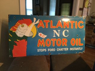 Large Vintage Atlantic Motor Oil Porcelain Sign 42”