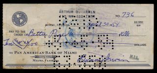 Bettie Page & Bunny Yeager Signed Check For April 30 1954 Modeling Job