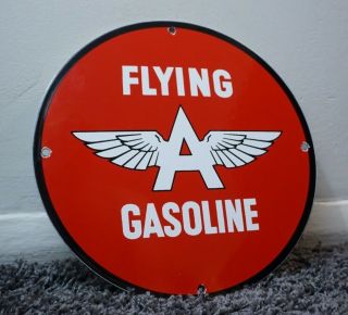 Vintage Flying A Gasoline Porcelain Sign Gas Service Station Pump Plate Oil