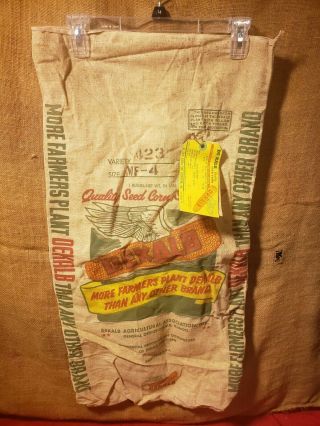 Vintage Seed Corn Dekalb Sack Corn With 1958 Tag Bag Cloth Hybrids Farm Decor