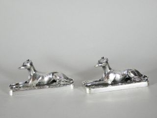 Pair 19th C.  Victorian Elkington Silverplated Greyhound Whippet Dog Paperweights