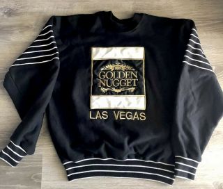 Vtg Las Vegas Satin Logo Gold Stitching Sweater Szm Casino Golden Nugget Mirage