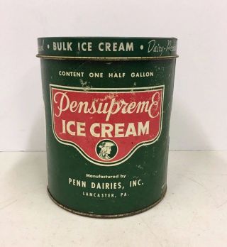 Vintage Pensupreme Ice Cream Container Penn Dairies Lancaster Pa Half Gallon